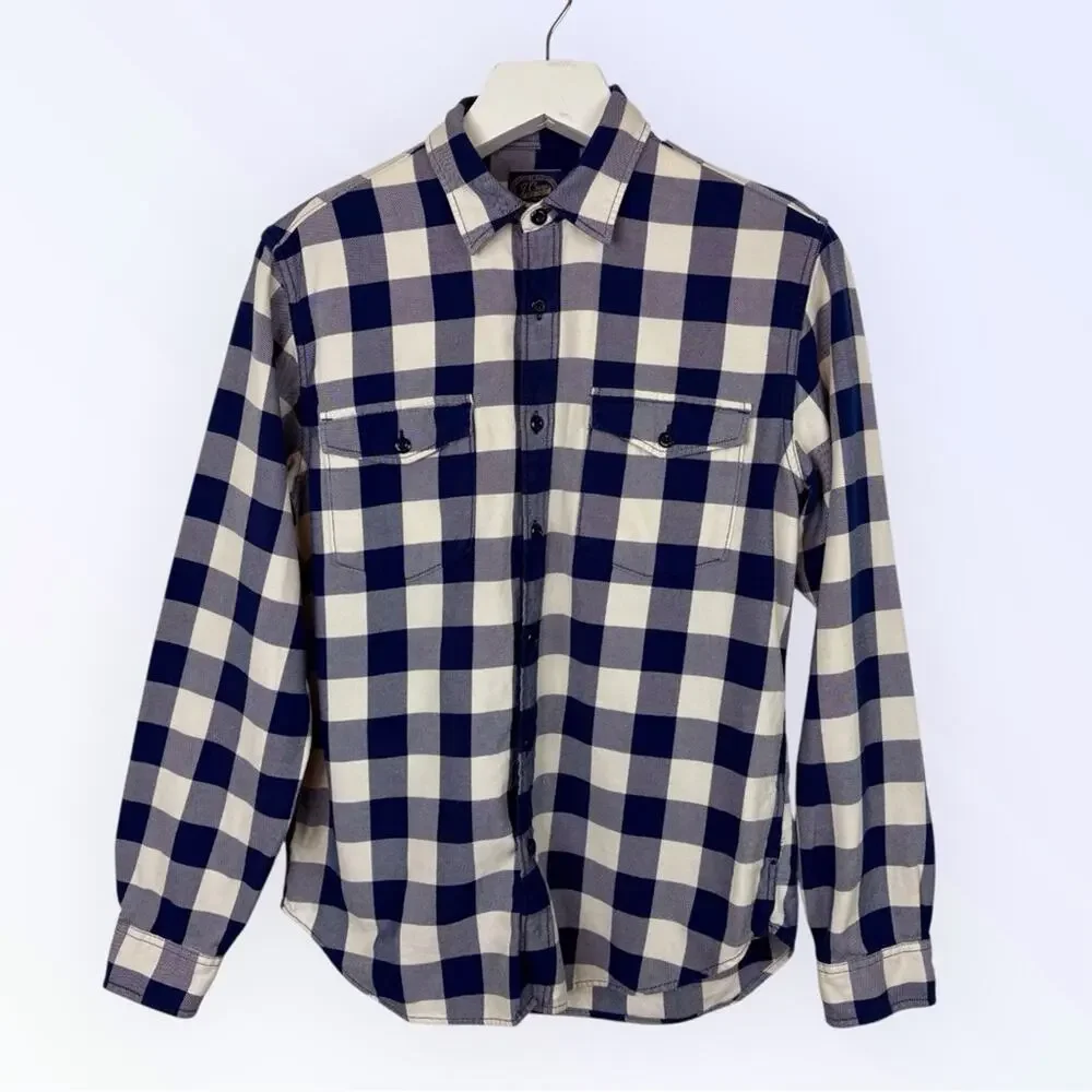 J. Crew Sportmen's Flannel Shirt 100% Cotton Blue & White Plaid BD